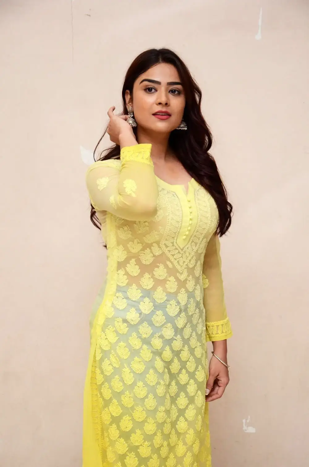 Beautiful Indian Girl Priyanka Sharma in Traditional Lemon Yellow Dress